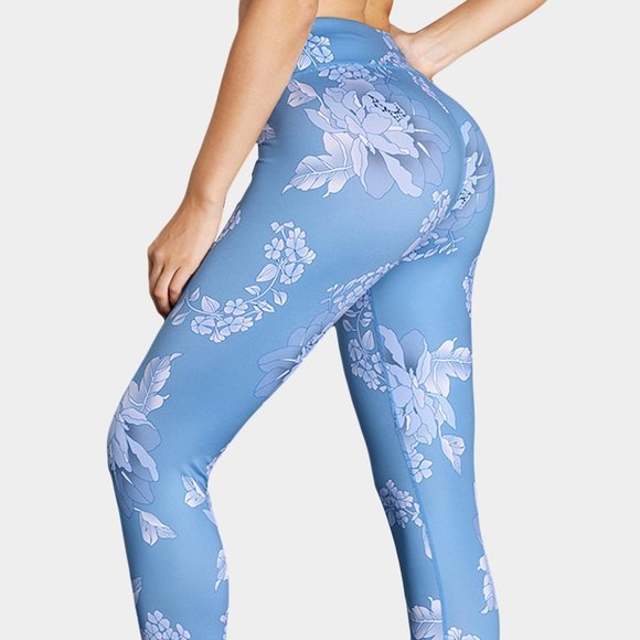 Blue High Waisted White Pattern Detail Stylish Leggings - Picture 3 of 5